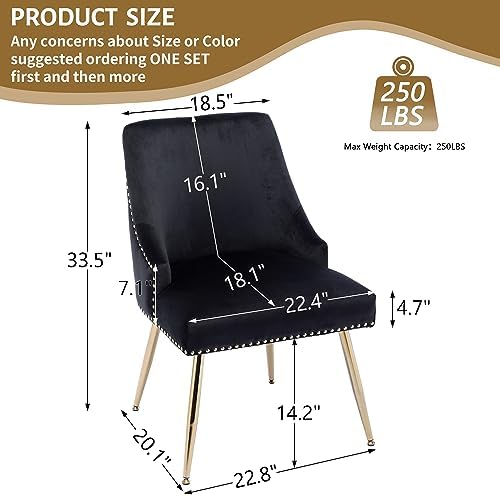 Velvet Dining Room Chairs Set of 6 Nailhead Back with Gold Legs, Black in Black, alternate view 3