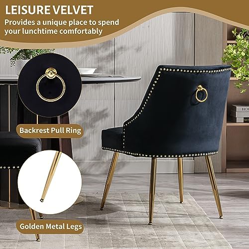 Velvet Dining Room Chairs Set of 6 Nailhead Back with Gold Legs, Black in Black, alternate view 5