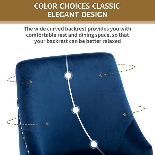 Velvet Dining Room Chairs Set of 6 Nailhead Back with Gold Legs, Blue in Blue, alternate view 7