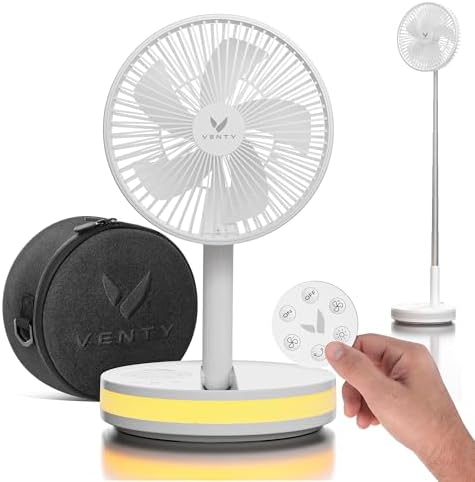 VENTY Portable Fan - Wireless Battery Operated Fan - 4 Speeds - LED Lighting - Carry Case & Remote Control