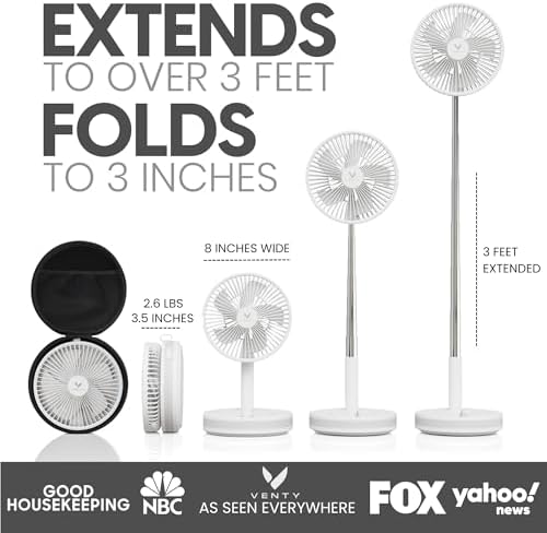 VENTY Portable Fan - Wireless Battery Operated Fan - 4 Speeds - LED Lighting - Carry Case & Remote Control, alternate view 2
