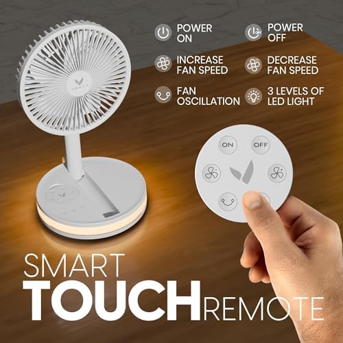 VENTY Portable Fan - Wireless Battery Operated Fan - 4 Speeds - LED Lighting - Carry Case & Remote Control, alternate view 4