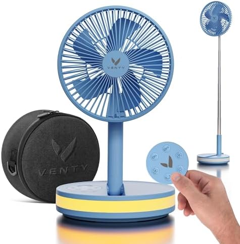 VENTY Portable Fan - Wireless Battery Operated Fan - 4 Speeds - LED Lighting - Carry Case & Remote Control