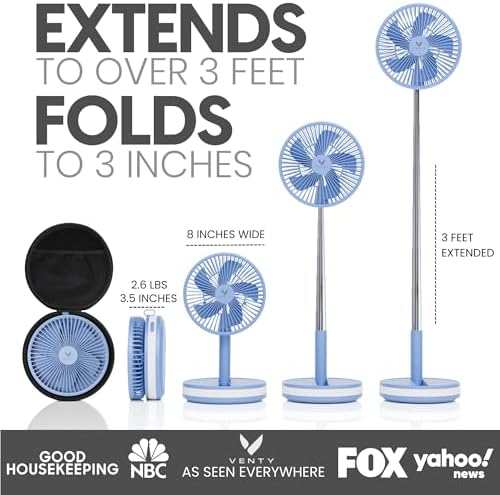VENTY Portable Fan - Wireless Battery Operated Fan - 4 Speeds - LED Lighting - Carry Case & Remote Control, alternate view 3
