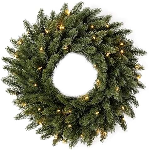 Vermont White Spruce Christmas Wreath - 26" Majestic East Coast Front Door Wreath with True Needle Foliage &