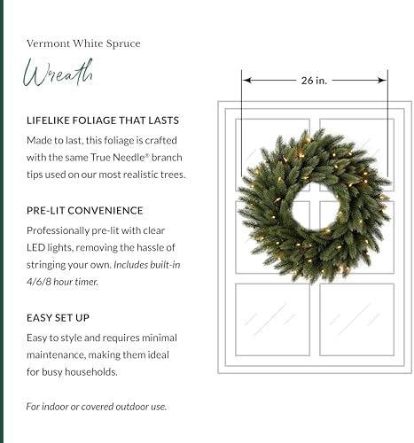 Vermont White Spruce Christmas Wreath - 26" Majestic East Coast Front Door Wreath with True Needle Foliage &, alternate view