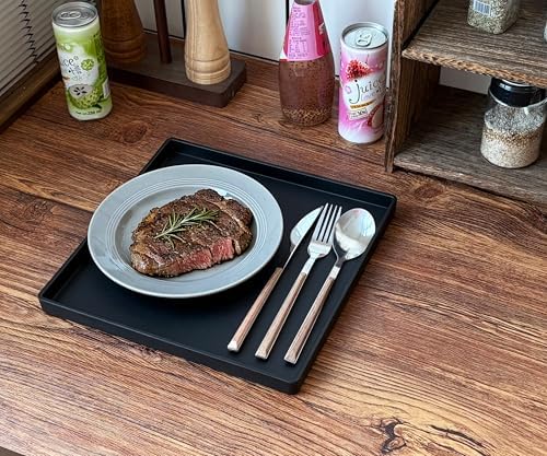 Versatile Black Square Tray - 11 Inch Hard Plastic Decorative Tray in 10.2"L x 5.5"W x 1.1"H in Black, alternate view 5