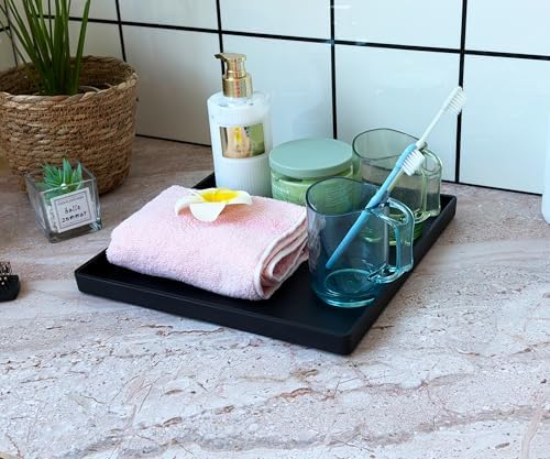 Versatile Black Square Tray - 11 Inch Hard Plastic Decorative Tray in 10.2"L x 5.5"W x 1.1"H in Black, alternate view 6