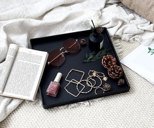 Versatile Black Square Tray - 11 Inch Hard Plastic Decorative Tray in 10.2"L x 5.5"W x 1.1"H in Black, alternate view 7