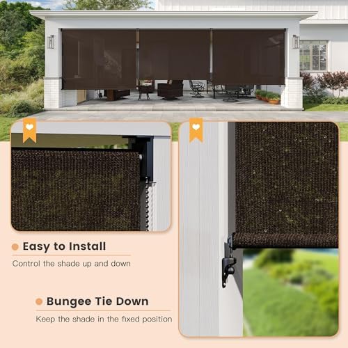 VICLLAX Outdoor Roller Shade (10' W×8' L), Patio Corded Roller Blinds, Exterior Roll Up Shade with Spliced, alternate view 3