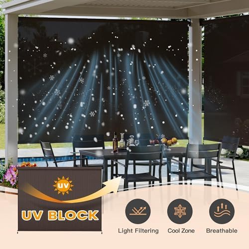 VICLLAX Outdoor Roller Shade (10' W×8' L), Patio Corded Roller Blinds, Exterior Roll Up Shade with Spliced, alternate view 4