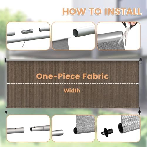 VICLLAX Outdoor Roller Shade (10' W×8' L), Patio Cordless Roller Blinds, Exterior Roll Up Shade with Spliced, alternate view