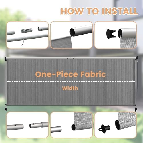 VICLLAX Outdoor Roller Shade (10' W×8' L), Patio Cordless Roller Blinds, Exterior Roll Up Shade with Spliced, alternate view