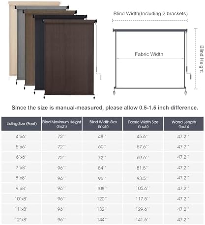 VICLLAX Outdoor Roller Shade (11' W×8' L), Patio Cordless Roller Blinds, Exterior Roll Up Shade with Spliced, alternate view