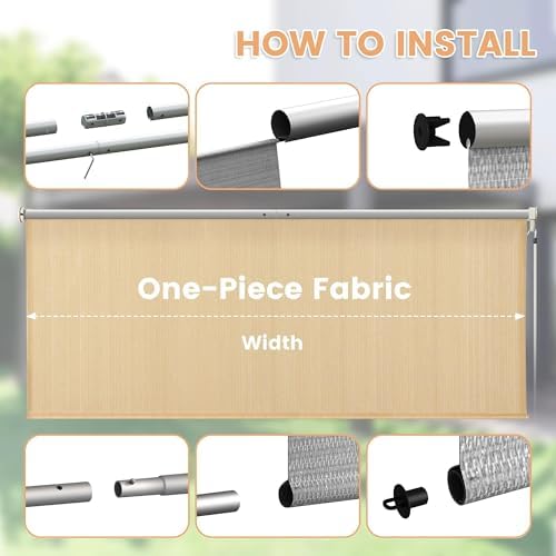 VICLLAX Outdoor Roller Shade (12' W×8' L), Patio Cordless Roller Blinds, Exterior Roll Up Shade with Spliced, alternate view