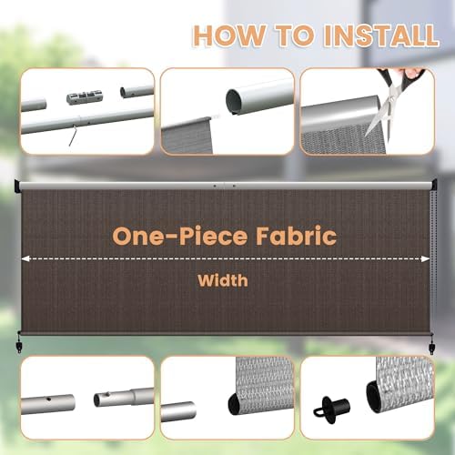 VICLLAX Outdoor Roller Shade (4' W×6' L), Patio Corded Roller Blinds, Exterior Roll Up Shade with Spliced Design, alternate