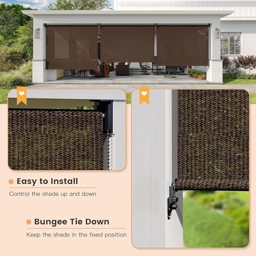VICLLAX Outdoor Roller Shade (5' W×6' L), Patio Corded Roller Blinds, Exterior Roll Up Shade with Spliced Design, alternate