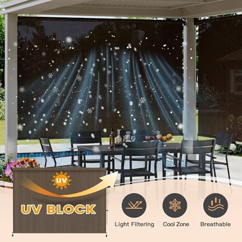 VICLLAX Outdoor Roller Shade (5' W×6' L), Patio Corded Roller Blinds, Exterior Roll Up Shade with Spliced Design, alternate