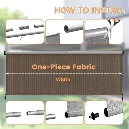 VICLLAX Outdoor Roller Shade (5' W×6' L), Patio Corded Roller Blinds, Exterior Roll Up Shade with Spliced Design, alternate