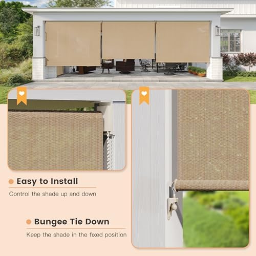 VICLLAX Outdoor Roller Shade (5' W×6' L), Patio Corded Roller Blinds, Exterior Roll Up Shade with Spliced Design, alternate