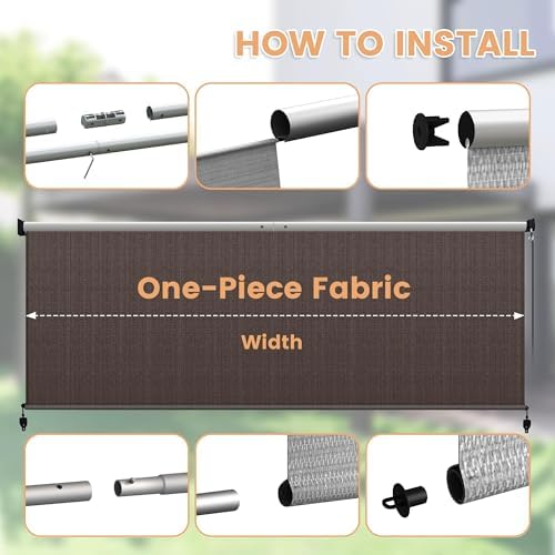 VICLLAX Outdoor Roller Shade (6' W×6' L), Patio Cordless Roller Blinds, Exterior Roll Up Shade with Spliced, alternate view 6