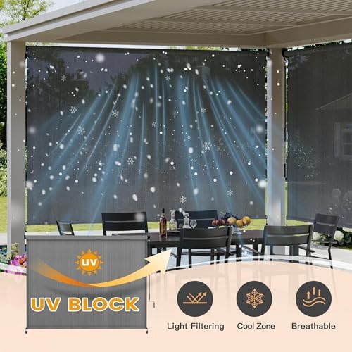 VICLLAX Outdoor Roller Shade (7' W×8' L), Patio Cordless Roller Blinds, Exterior Roll Up Shade with Spliced, alternate view 4