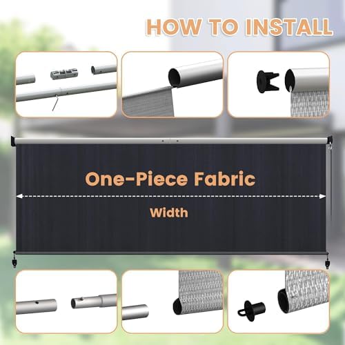 VICLLAX Outdoor Roller Shade (8' W×8' L), Patio Cordless Roller Blinds, Exterior Roll Up Shade with Spliced, alternate view 6