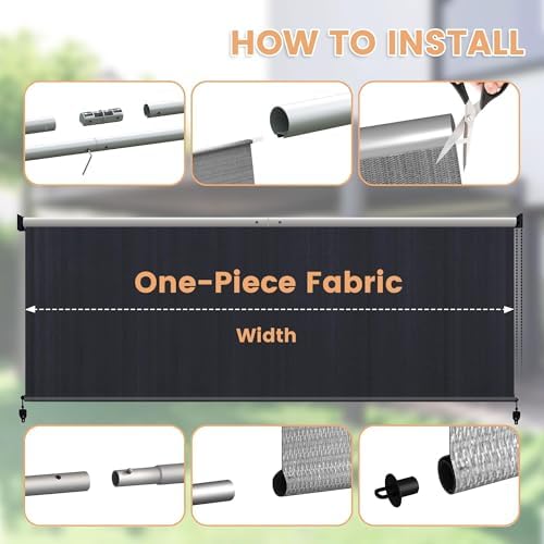 VICLLAX Outdoor Roller Shade (84" W×96" H), Patio Corded Roller Blinds, Exterior Roll Up Shade with Spliced, alternate view 5