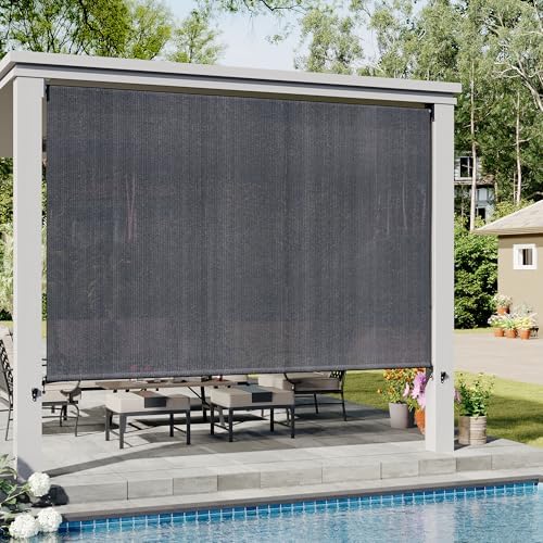 VICLLAX Outdoor Roller Shade (9' W×8' L), Patio Corded Roller Blinds, Exterior Roll Up Shade with Spliced Design
