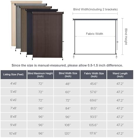 VICLLAX Outdoor Roller Shade (9' W×8' L), Patio Corded Roller Blinds, Exterior Roll Up Shade with Spliced Design, alternate
