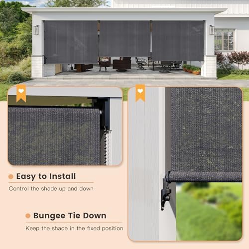 VICLLAX Outdoor Roller Shade (9' W×8' L), Patio Corded Roller Blinds, Exterior Roll Up Shade with Spliced Design, alternate