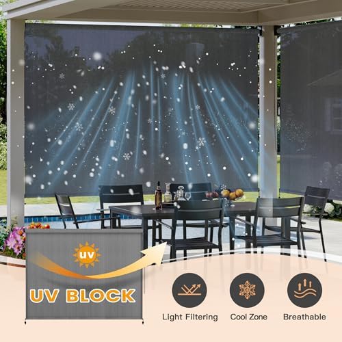 VICLLAX Outdoor Roller Shade (9' W×8' L), Patio Corded Roller Blinds, Exterior Roll Up Shade with Spliced Design, alternate
