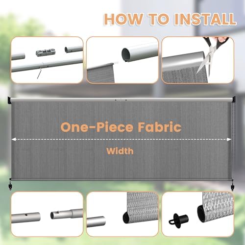 VICLLAX Outdoor Roller Shade (9' W×8' L), Patio Corded Roller Blinds, Exterior Roll Up Shade with Spliced Design, alternate