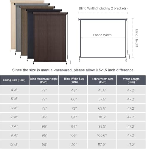 VICLLAX Outdoor Roller Shade (9' W×8' L), Patio Cordless Roller Blinds, Exterior Roll Up Shade with Spliced, alternate view 2