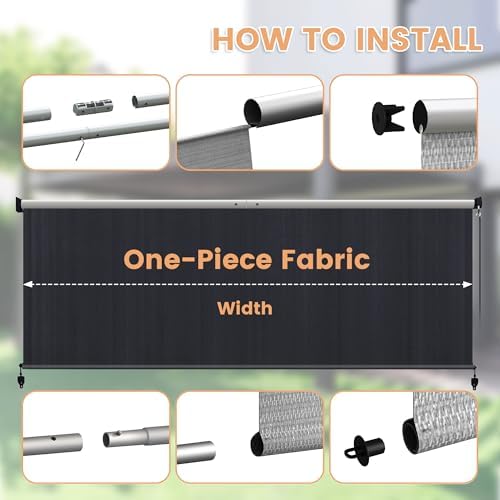 VICLLAX Outdoor Roller Shade (9' W×8' L), Patio Cordless Roller Blinds, Exterior Roll Up Shade with Spliced, alternate view 5