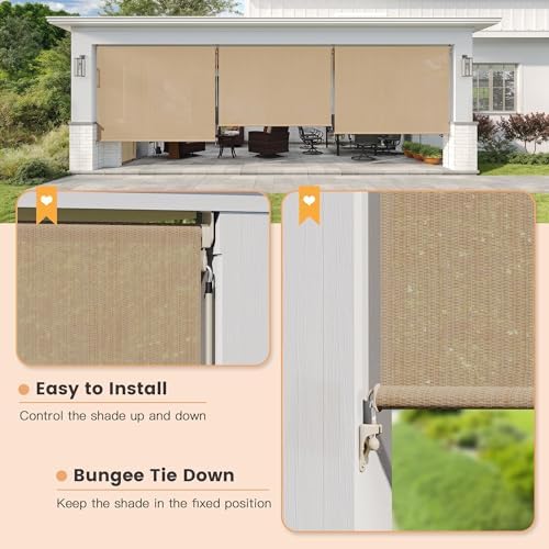 VICLLAX Outdoor Roller Shade with Spliced Design, Patio Cordless Roller Blinds, 7' W×8' L Exterior Roll Up Shade, alternate