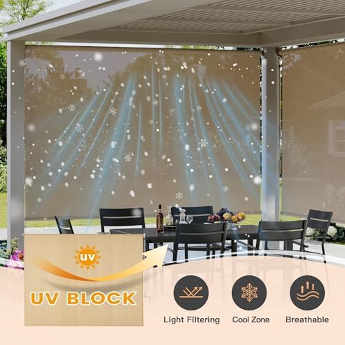 VICLLAX Outdoor Roller Shade with Spliced Design, Patio Cordless Roller Blinds, 7' W×8' L Exterior Roll Up Shade, alternate