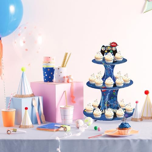 Video Game Cupcake Stand 3-Tier Video Game Party Supplies Game Theme in Video Game, alternate view 2