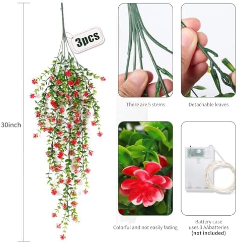 Vine Plant Fake Fern Plants Fall Faux Artificial Hanging Vines 3Pcs, alternate view 3