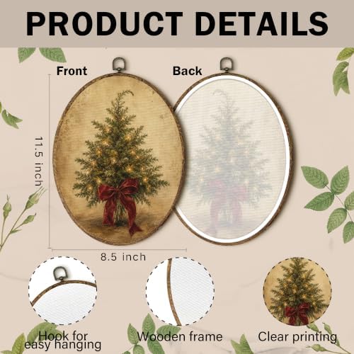 Vintage Antique Christmas Tree Farmhouse Oval Wall Art 8.5x11.5in, alternate view 7