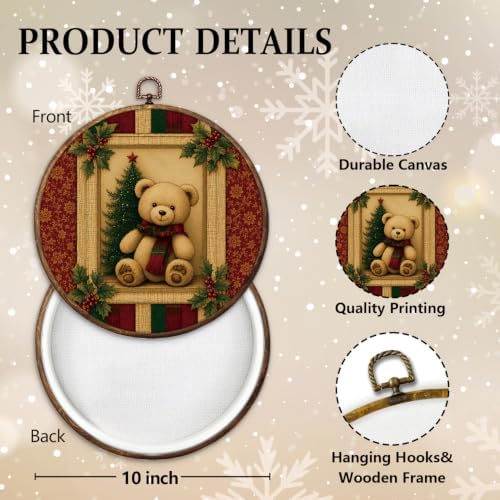 Vintage Christmas Bear Round Framed Wall Art 10"x10", alternate view 2