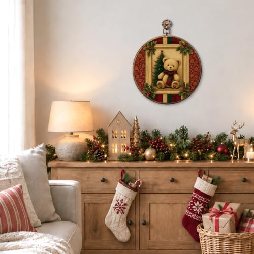 Vintage Christmas Bear Round Framed Wall Art 10"x10", alternate view 3