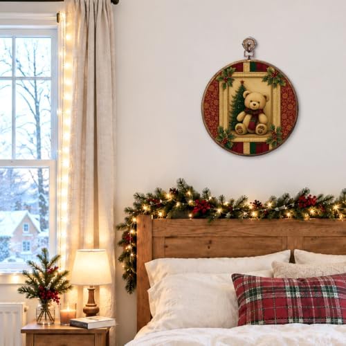 Vintage Christmas Bear Round Framed Wall Art 10"x10", alternate view 4