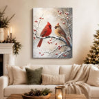 Vintage Christmas Canvas Wall Art, Cardinal Birds Canvas Prints, alternate view 2
