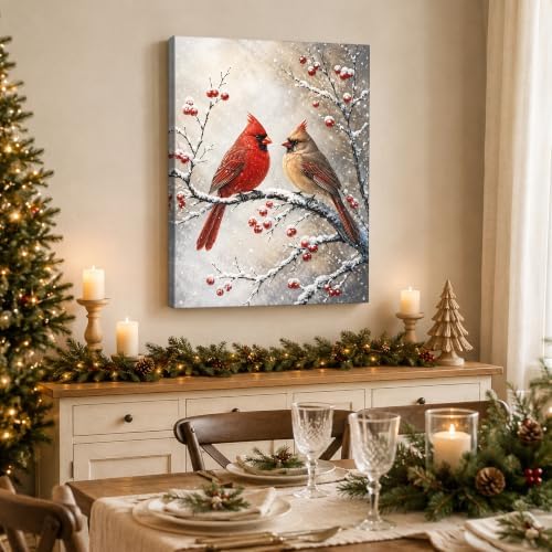 Vintage Christmas Canvas Wall Art, Cardinal Birds Canvas Prints, alternate view 4