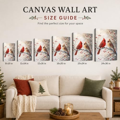 Vintage Christmas Canvas Wall Art, Cardinal Birds Canvas Prints, alternate view 6