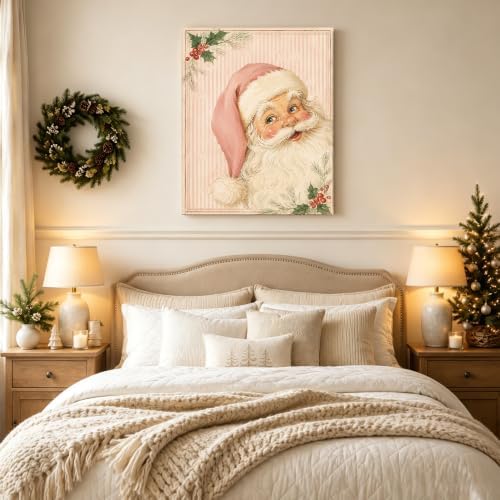 Vintage Christmas Canvas Wall Art, Pink Santa Claus Canvas Prints, alternate view 3