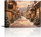 Vintage Christmas Canvas Wall Art, Rustic Winter Town Canvas Prints
