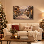 Vintage Christmas Canvas Wall Art, Rustic Winter Town Canvas Prints, alternate view 2