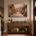 Vintage Christmas Canvas Wall Art, Rustic Winter Town Canvas Prints, alternate view 4